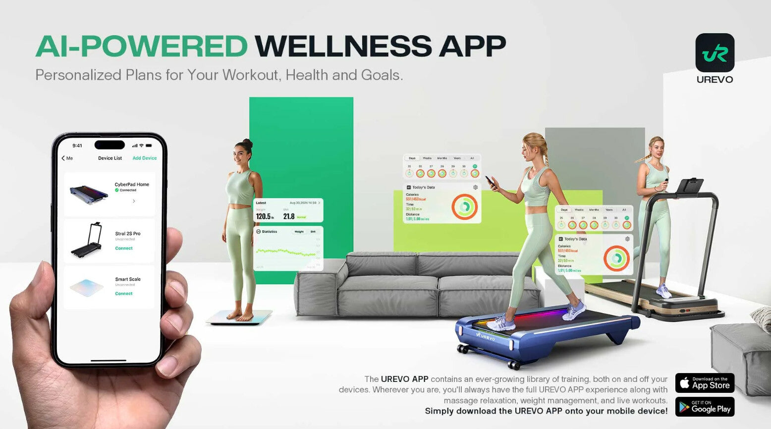 UREVO Foldi 3S Auto-inclined löpband 420 x 1080 mm 12 km/t